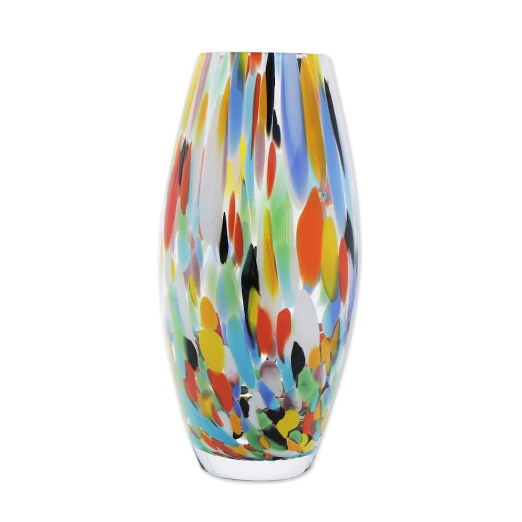 NOVICA Carnival Confetti, Handblown Recycled glass vase (9 inch)