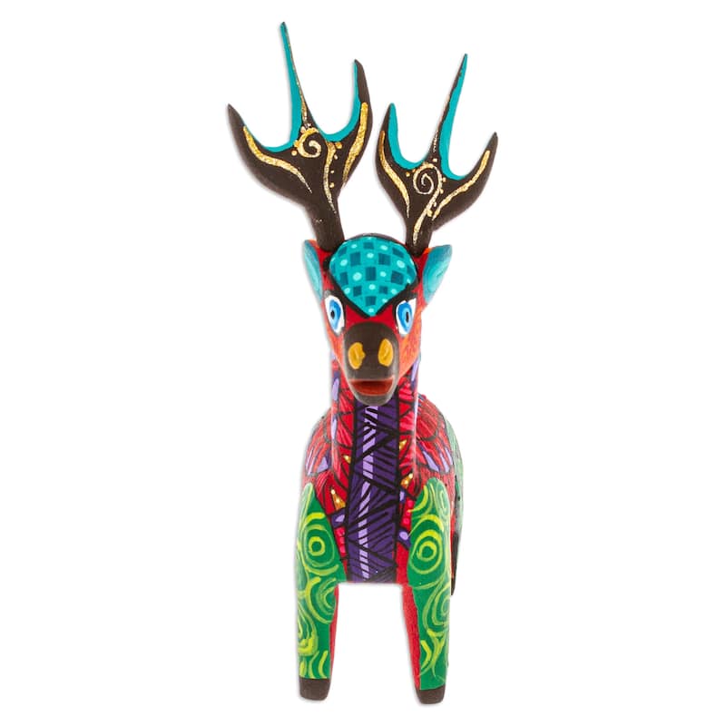 Novica Handmade Charming Crimson Deer Wood Alebrije Figurine