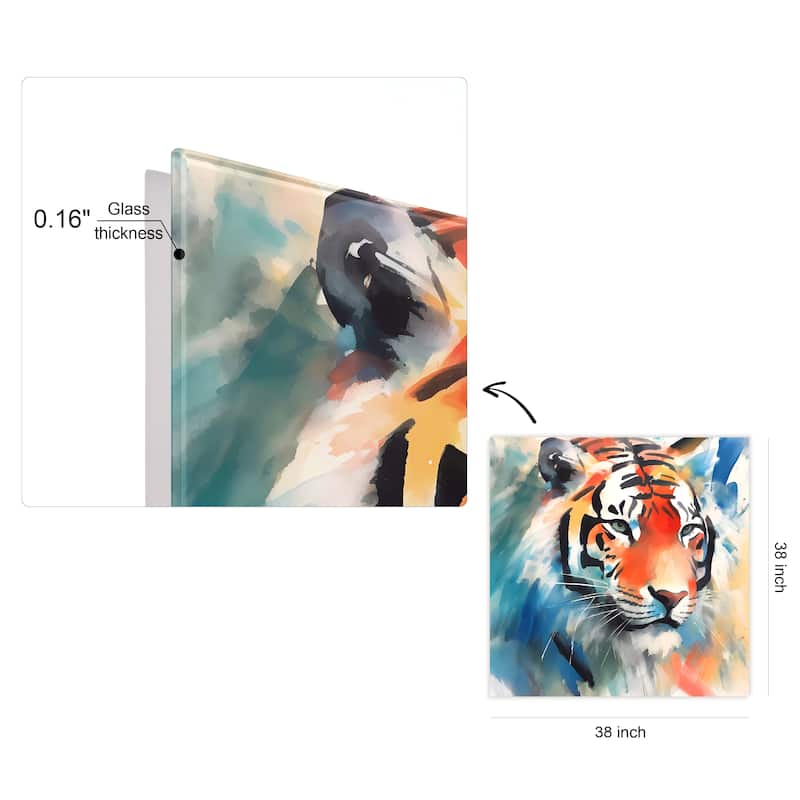 Empire Art Direct Regal Strength II Tiger Printed Tempered Glass Wall Art - Multi-Color