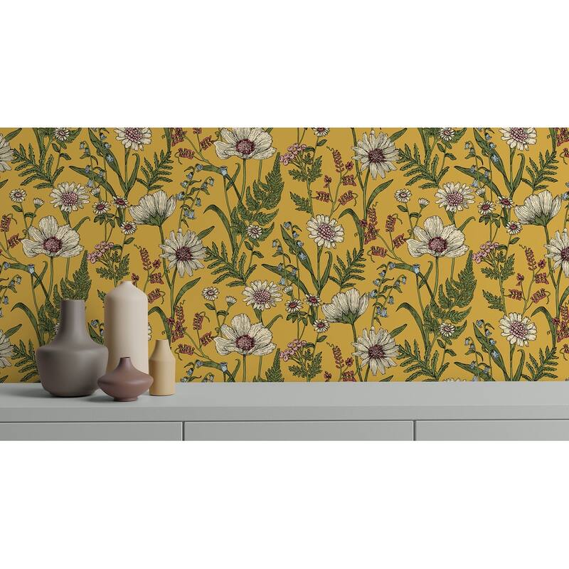 Fine Decor Arden Mustard Wild Meadow Wallpaper