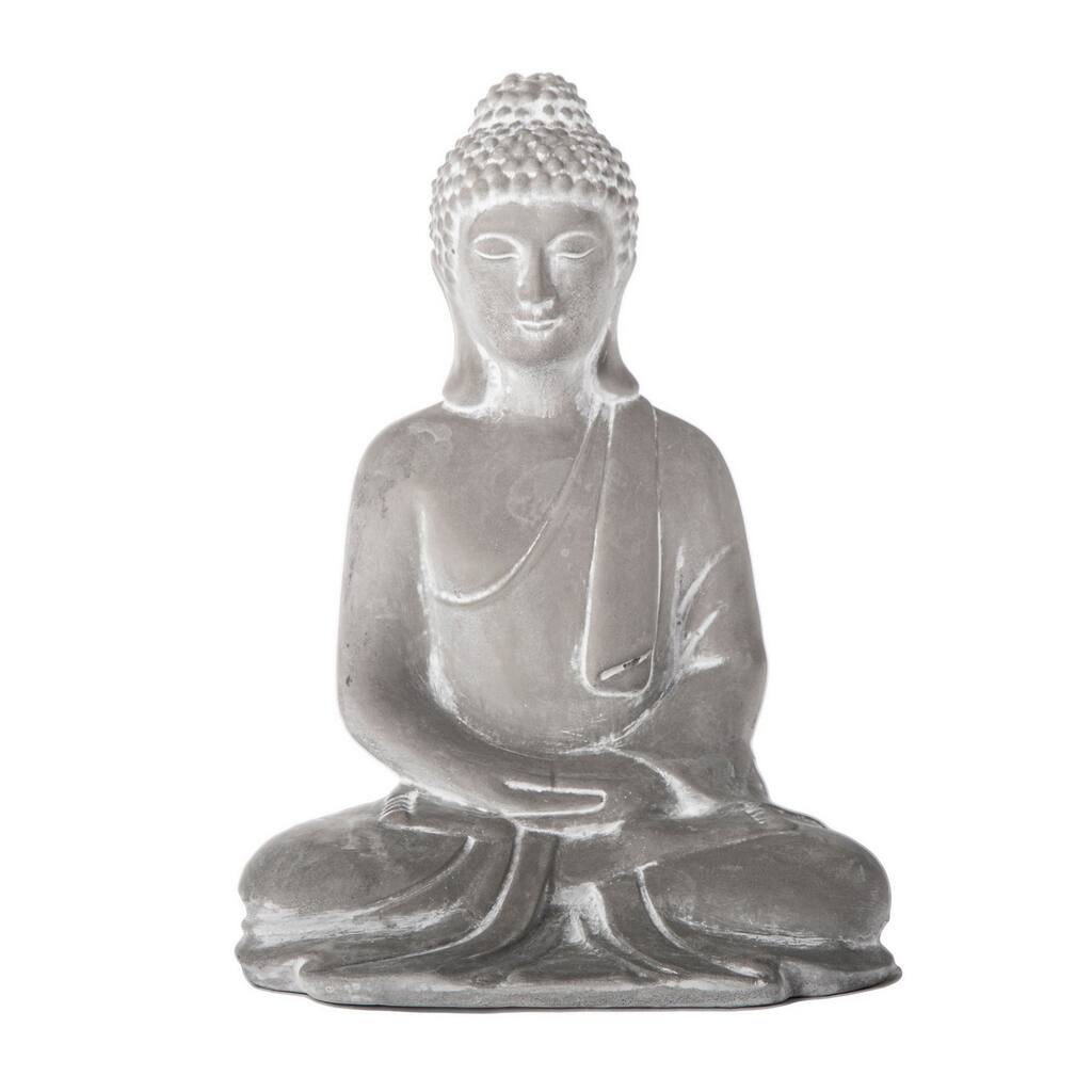 Accent Decor with Cement Meditating Buddha Figurine, Washed Gray