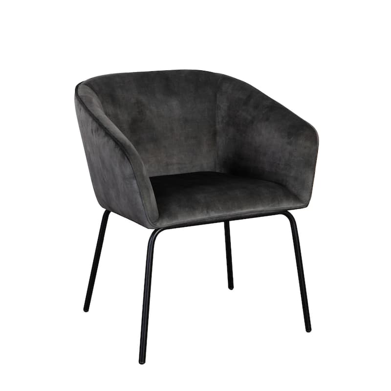 Voro Dining Chair Set of 2, Gray Velvet, Sleek Black Metal Legs