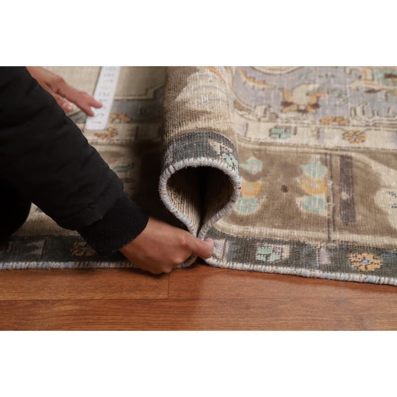 Medallion Tabriz Persian Area Rug Beige Handmade Wool Carpet - 9'1"x 11'0"