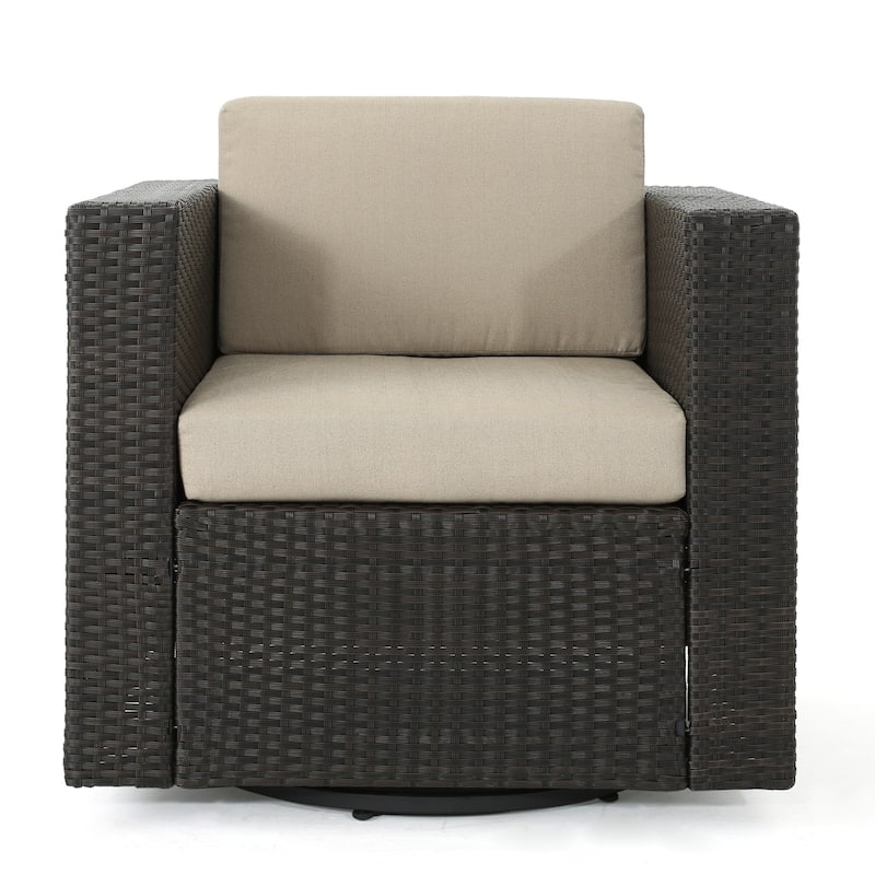 Puerta Outdoor 4-piece Wicker Swivel Chair Set with Square Firepit by Christopher Knight Home