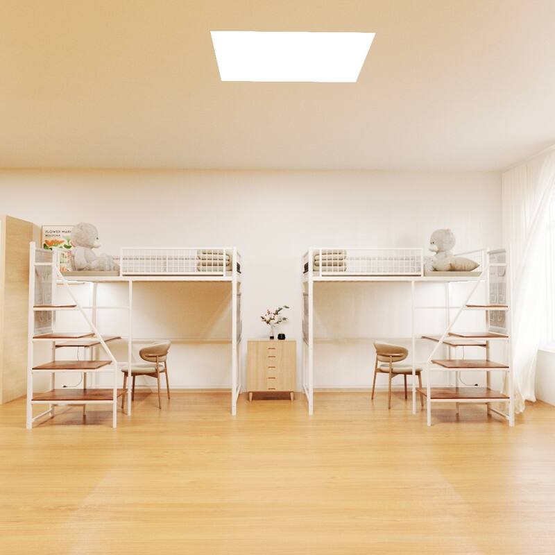 Twin Loft Bed with Desk, Charging Station, LED Lights, and Storage for Bedroom or Dormitory