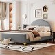 preview thumbnail 31 of 52, Twin/Full Size Velvet Bed Frame with Classic Semi-circle Shaped Headboard, Upholstered Platform Bed w/ Metal Legs for Kids Teens Grey - Full