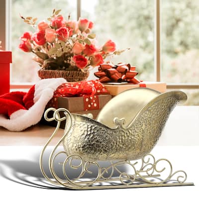 14" Resin Fancy Floral Sleigh W/Metal Runners