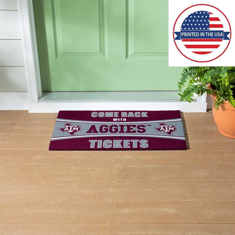 Texas A&M University 28 in. x 16 in. PVC "Come Back With Tickets" Trapper Door Mat