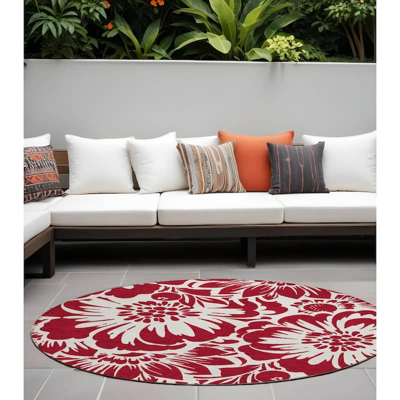 Taz Botanic Elegance Weather Resistant Blended Style Outdoor Rug - 8' Round - Multi
