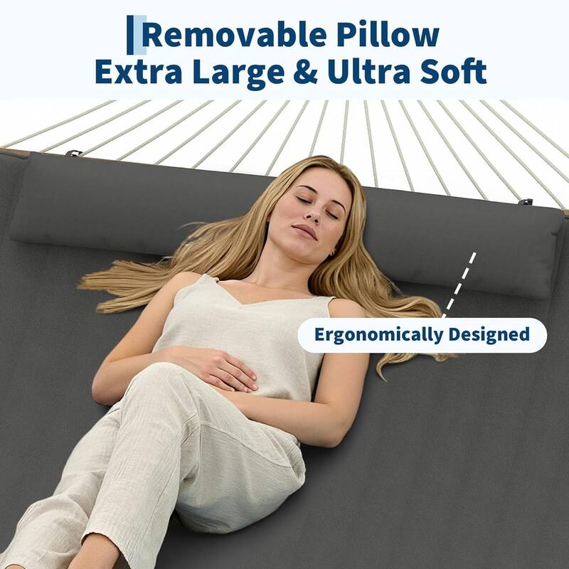 2 in 1 Outdoor Hammock with Cotton Rope and Polyester Pad for Patio, Backyard, Garden, Beach