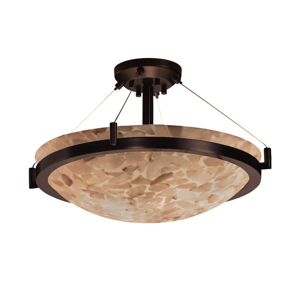 Justice Design Alabaster Rocks! 36-inch Dark Bronze Round Semi Flush Bowl with Ring, Alabaster Rocks Shade