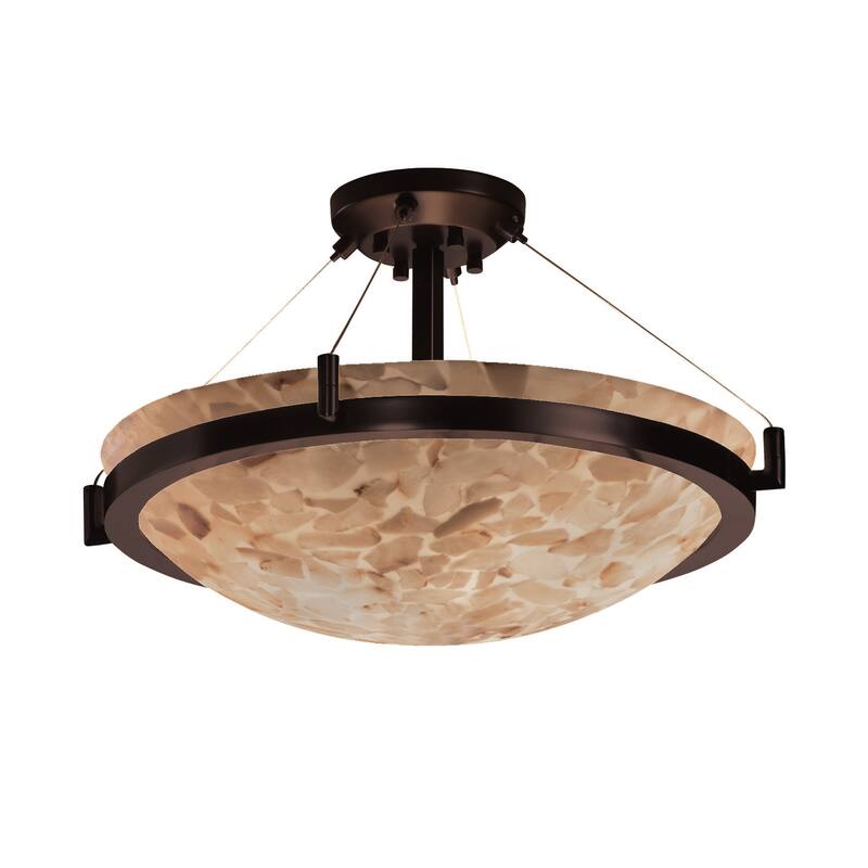 Justice Design Alabaster Rocks! 36-inch Dark Bronze Round Semi Flush Bowl with Ring, Alabaster Rocks Shade