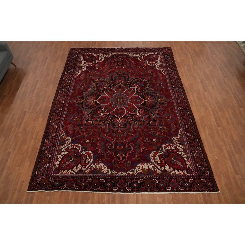 Hand Knotted Oriental 100% Wool Carpet Traditional Floral Red Heriz Area Rug - 13' 6'' X 10' 2''