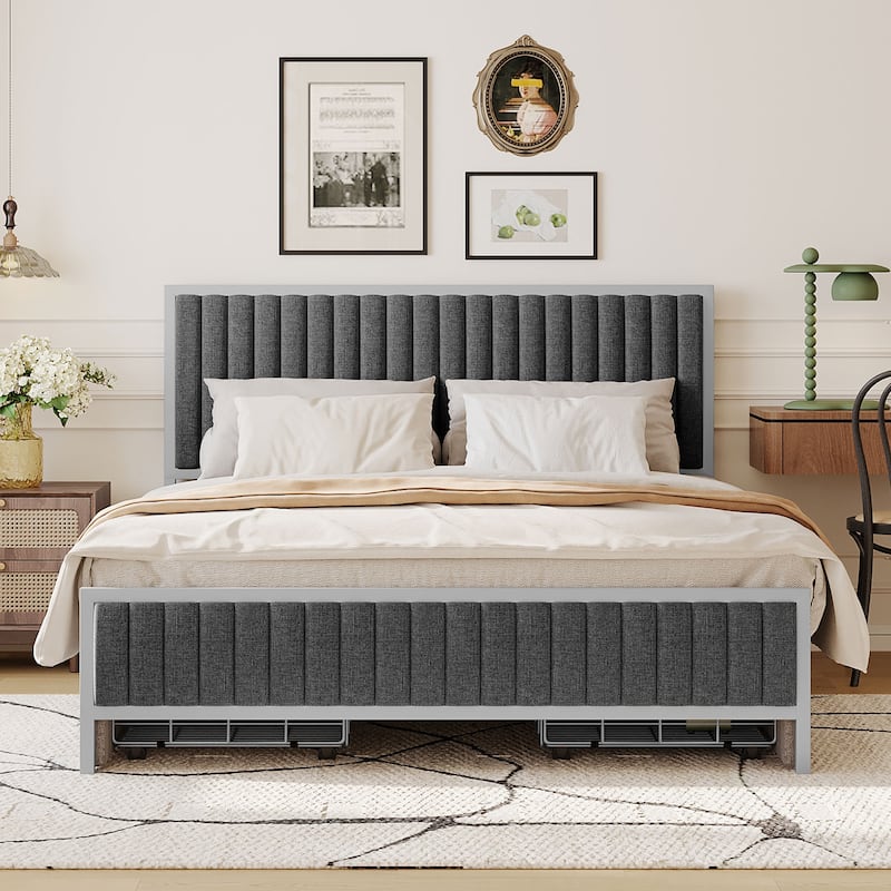 Superior Quality Metal Platform Bed Frame with 4 Drawers Storage Bed
