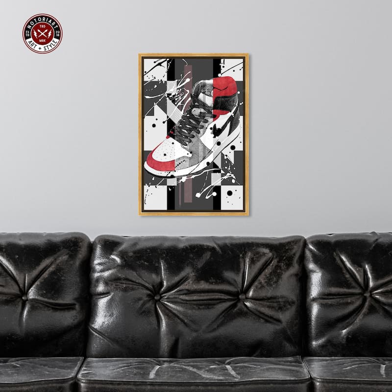 Notoriart Flashy Red Sneaker Framed Sneaker 1 Piece Canvas Wall Art