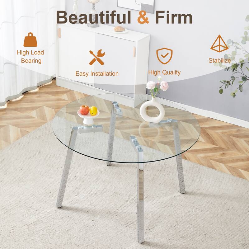 Modern Luxurious Round Tempered Glass Dining Table