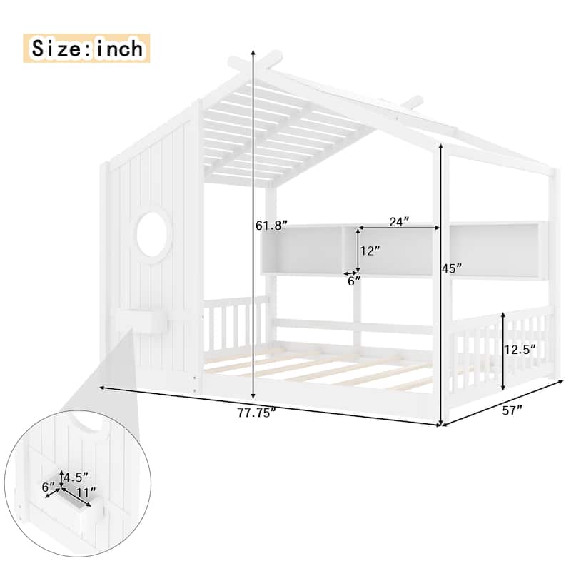 Floor House Bed with Roof & Storage Shelf by Harper&Bright Designs