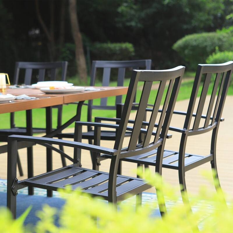 MAISON ARTS 9-Piece Patio Dining Set, 60 Inch Square Metal Table and 8 Metal Dining Chairs