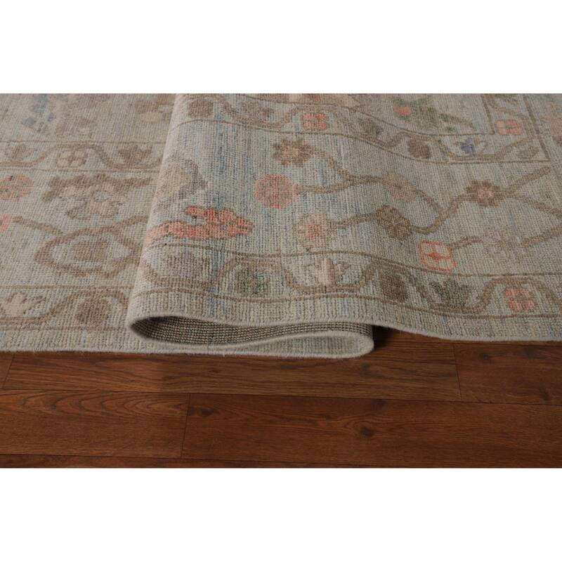 Light Blue Turkish Oushak Vegetable Dye Area Rug Handmade Wool Carpet - 8'2"x 9'10"