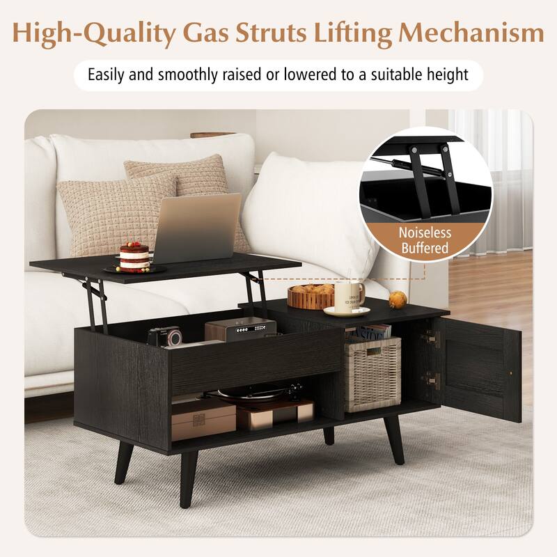 Open Shelf Coffee Table with Lift-Top Workstation and Hidden Storage Cabinet for Living Room - 39.5" x 19.5" x 18" (L x W x H)