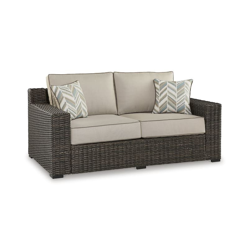 Signature Design by Ashley Coastline Bay Brown Outdoor Loveseat with Cushion - 71" W x 36" D x 36" H