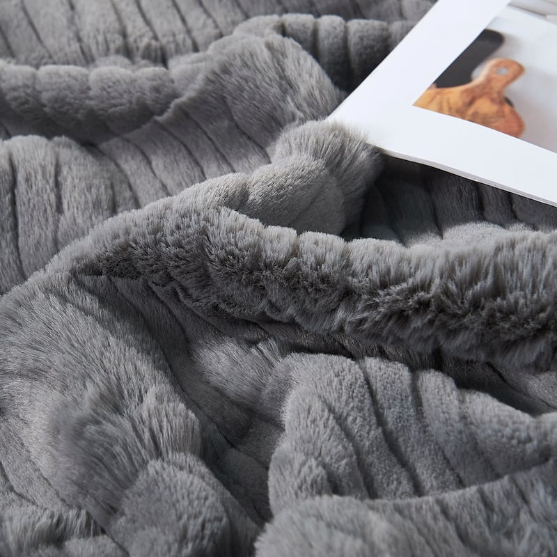 Sculpted Stripe FauxFur Throw Super Soft Cozy Blankets for Couch
