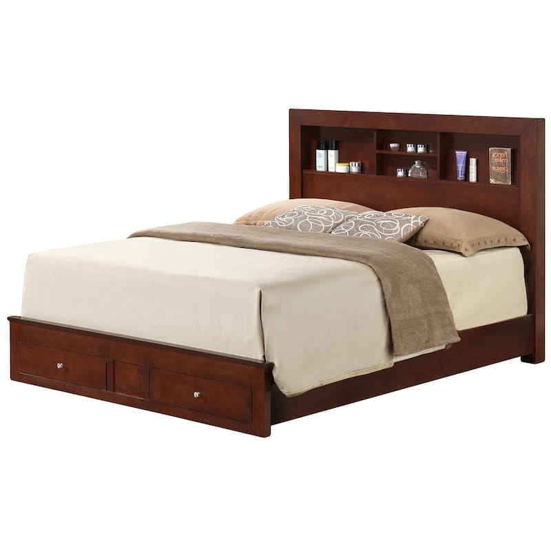 Full Platform Bed with Drawers and Shelves - 81" - Brown