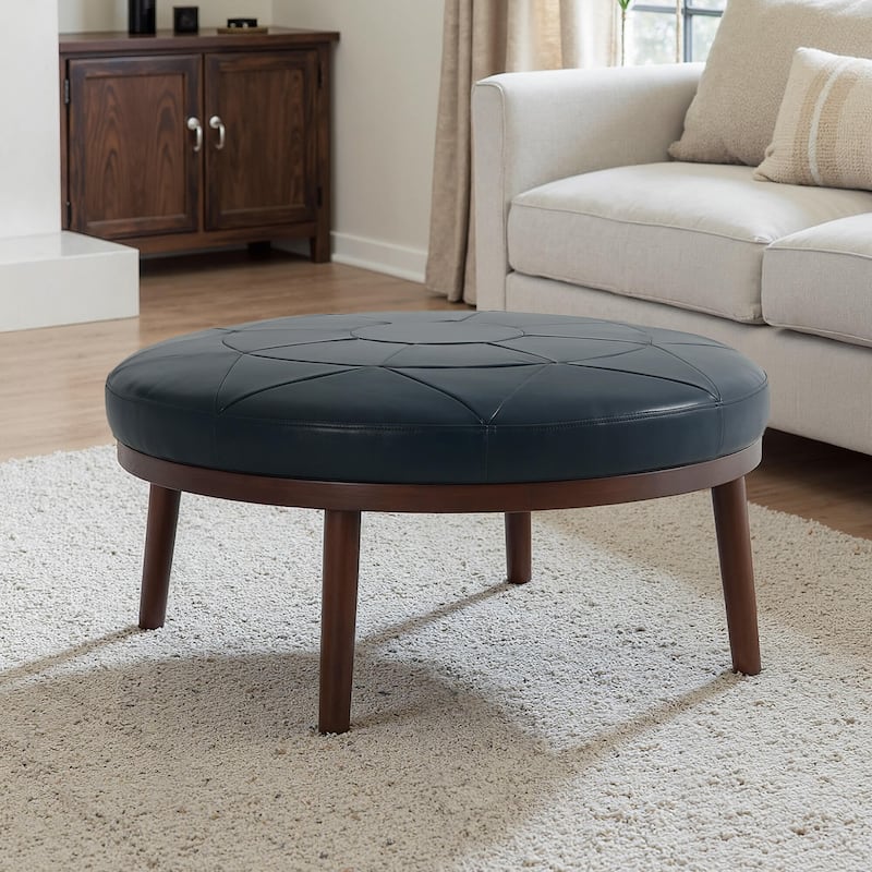 34.5" W Full-Grain Genuine Italian Leather Ottoman by Lumibee