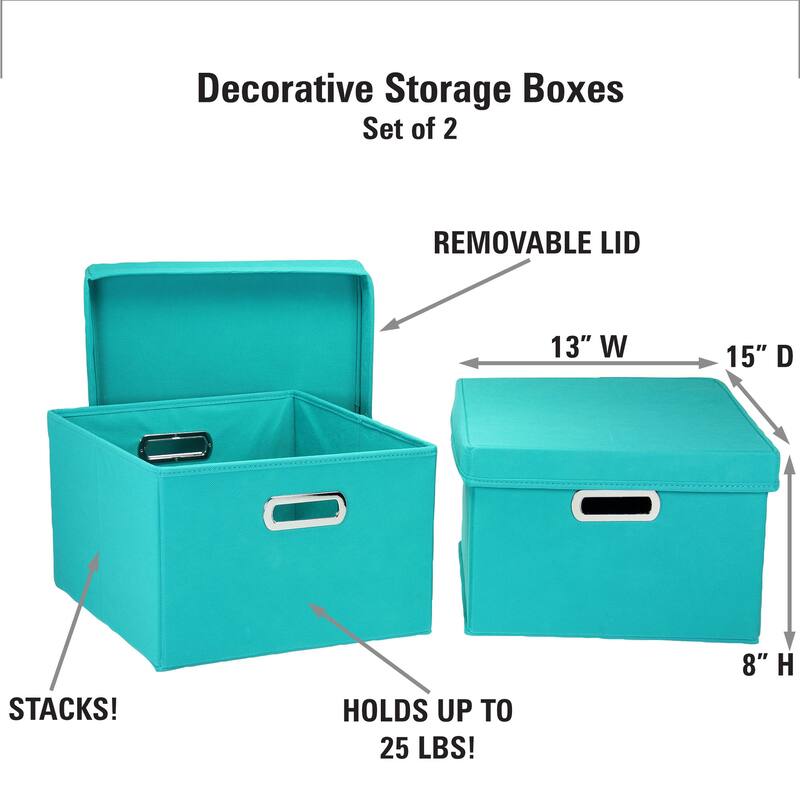 Household Essentials Storage Boxes with Lids and Durable Grommet Handles - 15.0"L x 13.0"W x 8.0"H