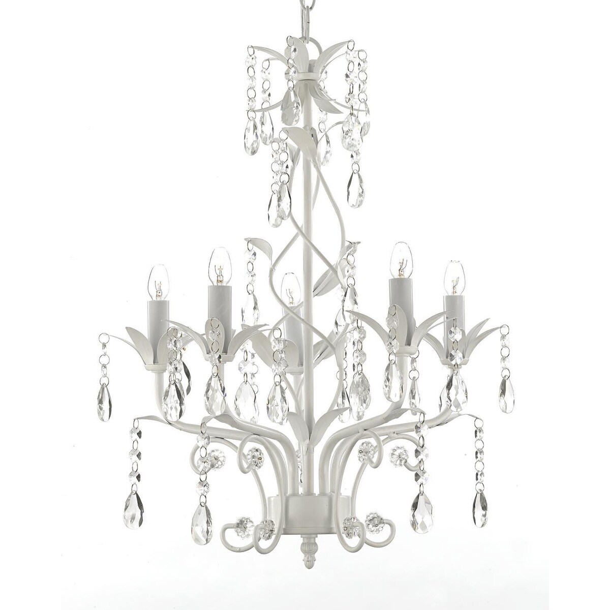 Wrought Iron and Crystal 5 Light White Chandelier - Can be Hardwired or Plugged in ! - Chandeliers For Bedrooms by Overstock.com