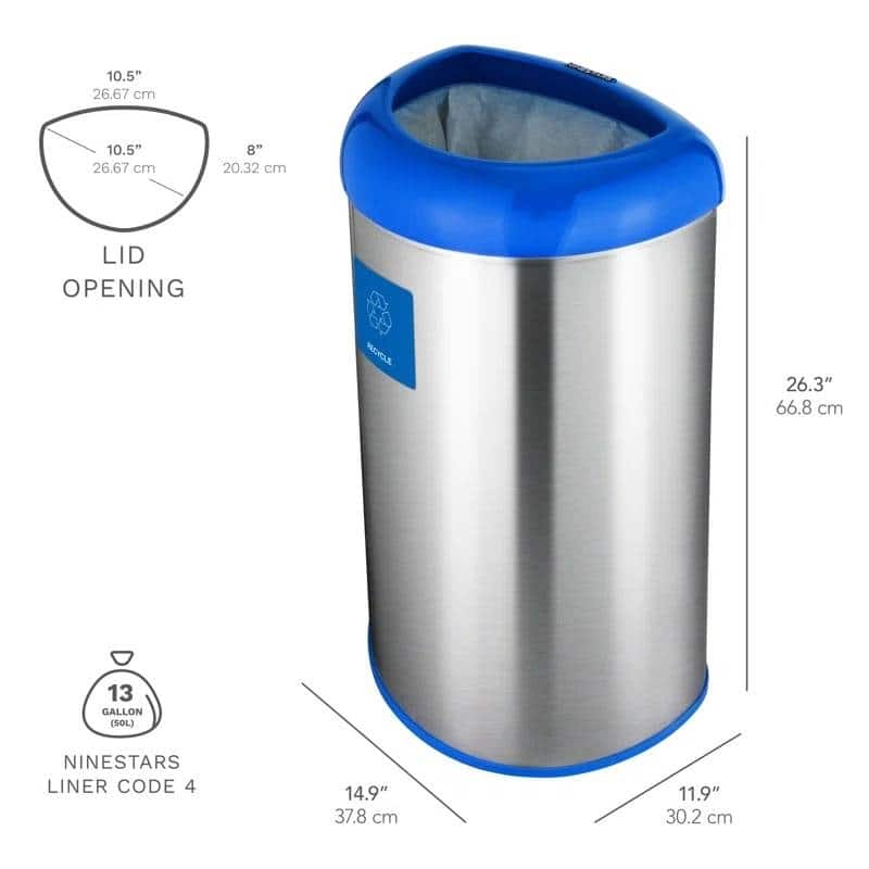 Steel 13-Gallon Half-Circle Open Top Kitchen Trash Can