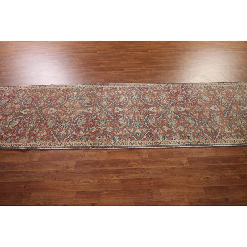 Floral Sarouk Persian Vintage Runner Rug Hand-Knotted Wool Carpet - 3'4" x 13'0"
