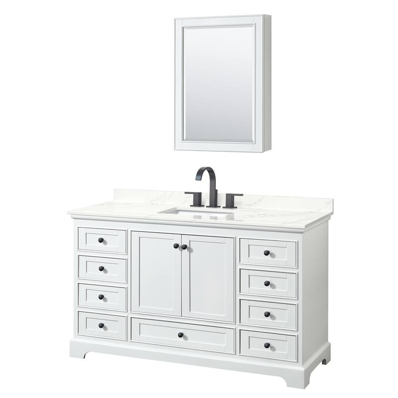 Wyndham Collection WCS202060S-QTZ-US3MED Deborah 60" Free Standing - White / Giotto Quartz Top / Matte Black Hardware