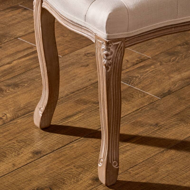 CO-Z Long French Vintage Upholstered Bench with Carved Wood Frame