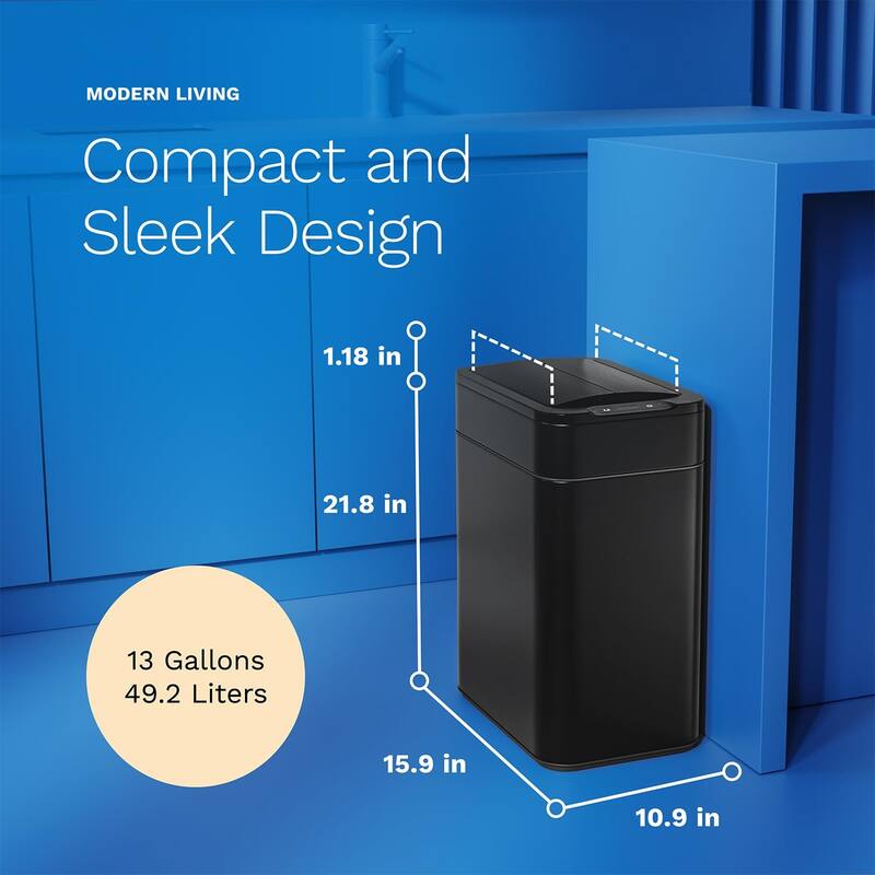 hOmeLabs 13 Gallon Kitchen Trash Can - Retractable Automatic Sensor Butterfly Lid, Easy to Clean, Battery-Operated - Matte Black