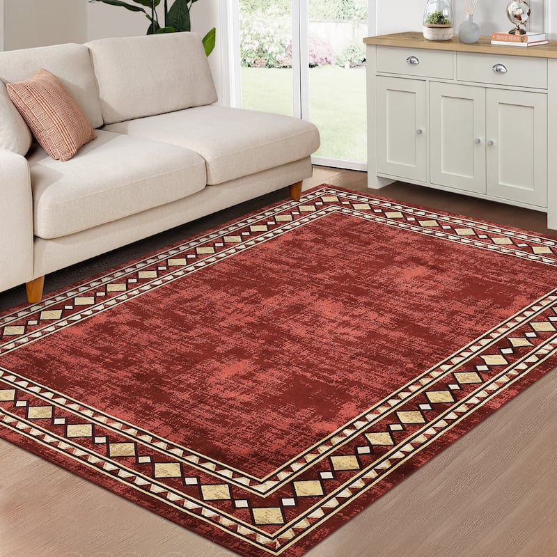 Garvee Machine Washable Rug Modern Bordered Area Rugs