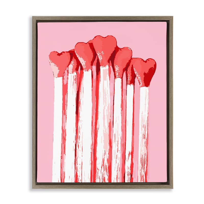 Stupell Pastel Pink Heart Matches Framed Floater Canvas Wall Art Design By Lil' Rue - 17 x 21 - Brown