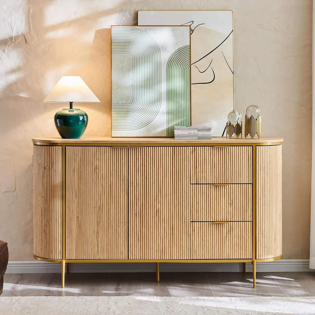 60" Modern Fluted Buffet Cabinet, Buffet Table, Coffee/Wine Bar