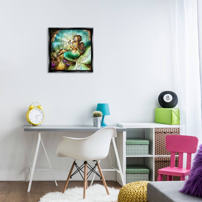 Stupell Detailed Nouveau Mermaid Framed Floater Canvas Wall Art Design By Mandie Manzano