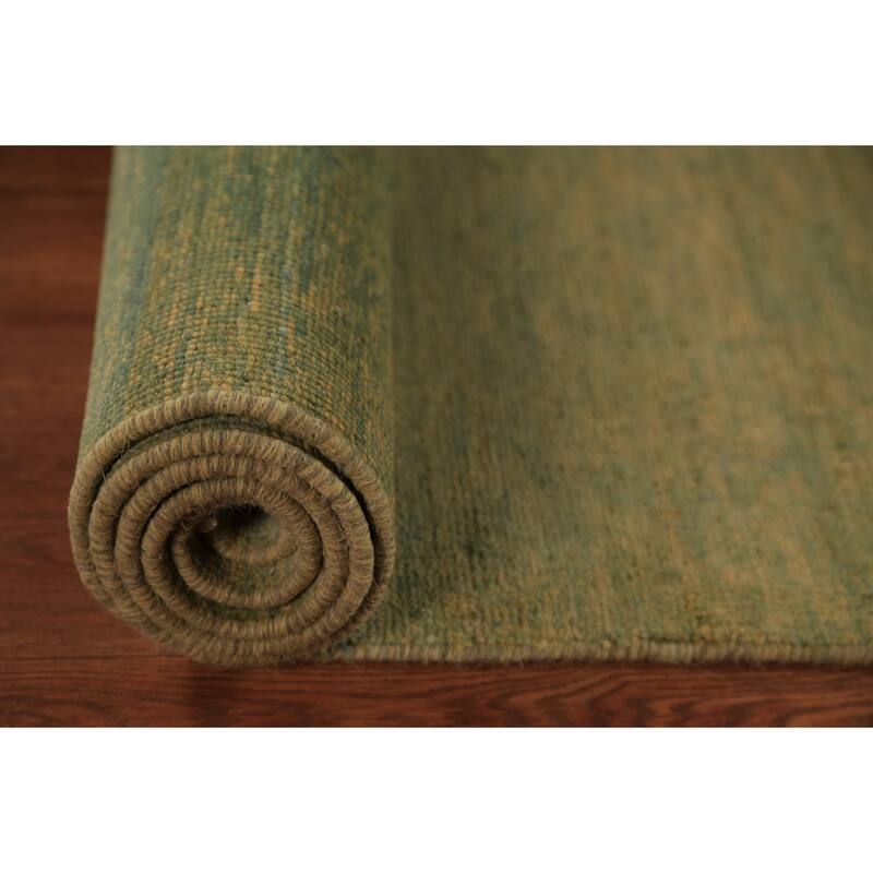 Green & Yellow Modern Gabbeh Runner Rug Handmade Wool Carpet - 2'8" x 9'6"