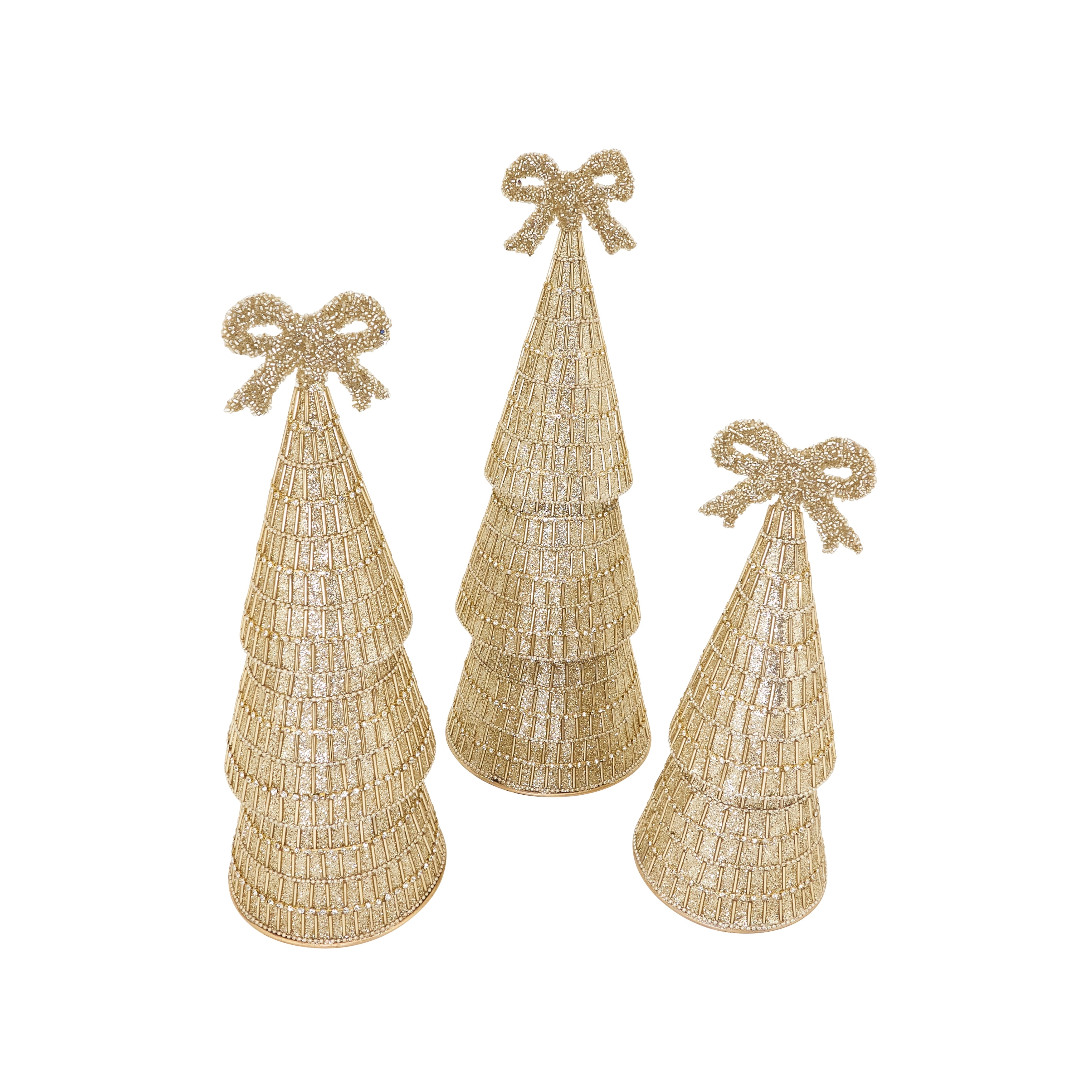 Beaded Christmas Tree Figurine - Embellished Tabletop Decor for Shelves, Mantels and Centerpieces