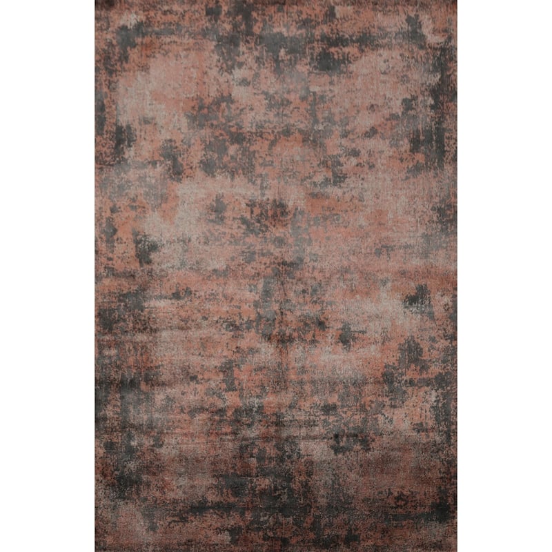 Hand Knotted Oriental Viscose Silk Carpet Modern Abstract Oranges & Rust Abstract Area Rug - 7' 9'' X 5' 9''