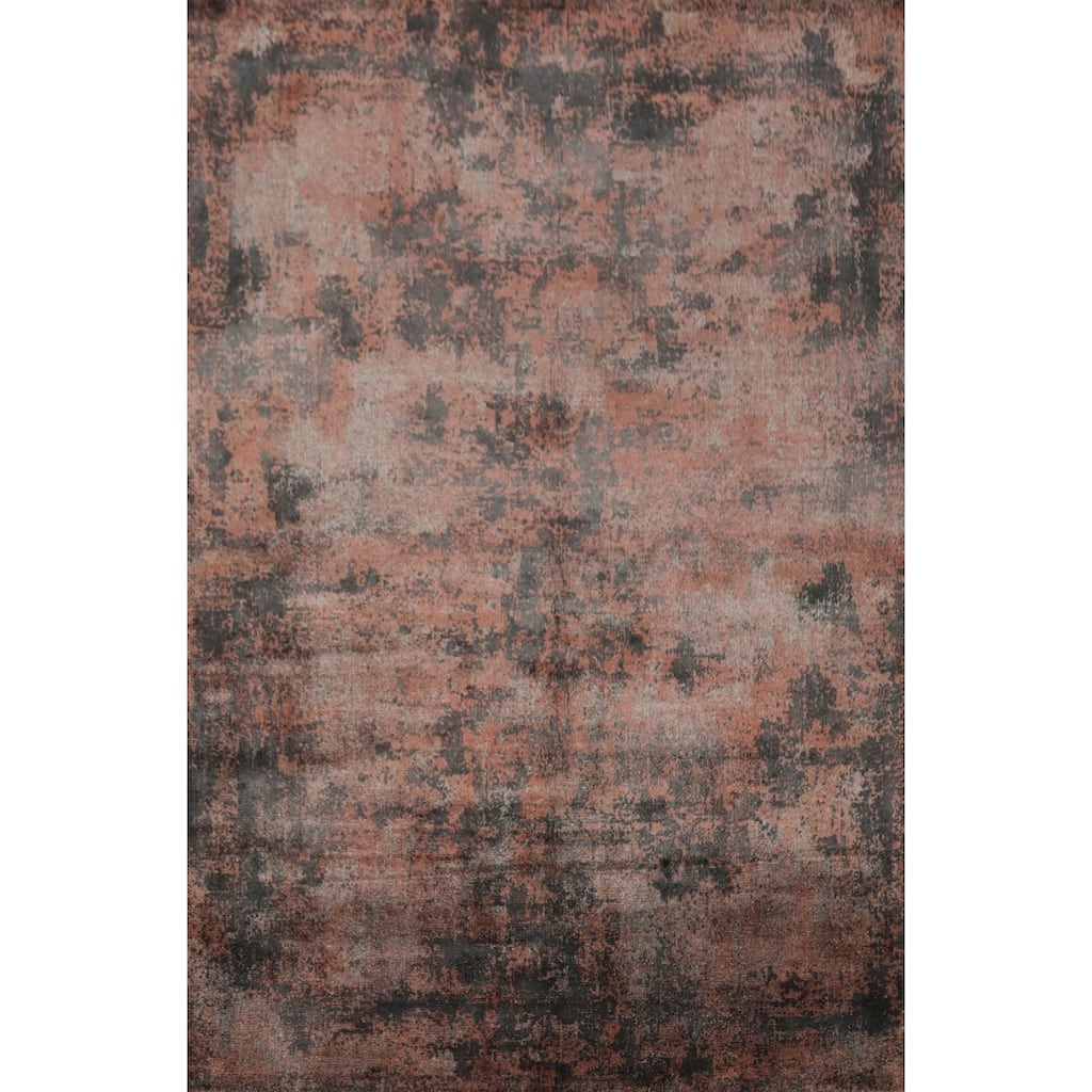 Hand Knotted Oriental Viscose Silk Carpet Modern Abstract Oranges & Rust Abstract Area Rug - 7' 9'' X 5' 9''
