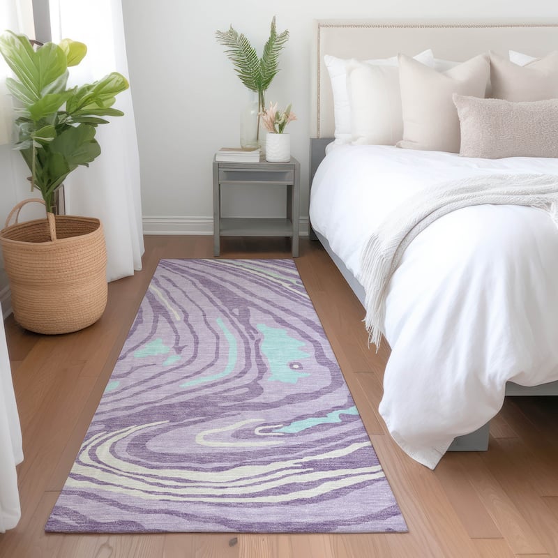 Machine Washable Indoor/ Outdoor Abstract Brushstrokes Chantille Rug - Lavender - 2'3" x 7'6"