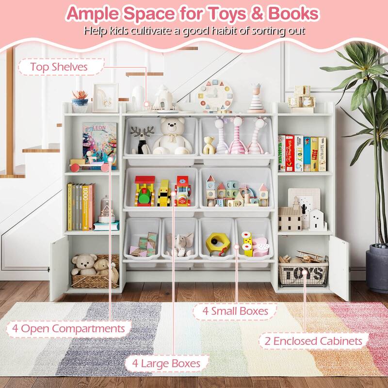Costway Kids Toy Storage and Bookshelf with 8 Boxes Open Shelves & 2 - See Details