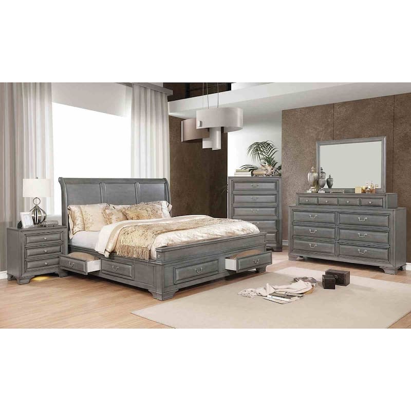 Gray Finish Transitional Bedroom Furniture Set with Storage Bed USB Ports Nightstand