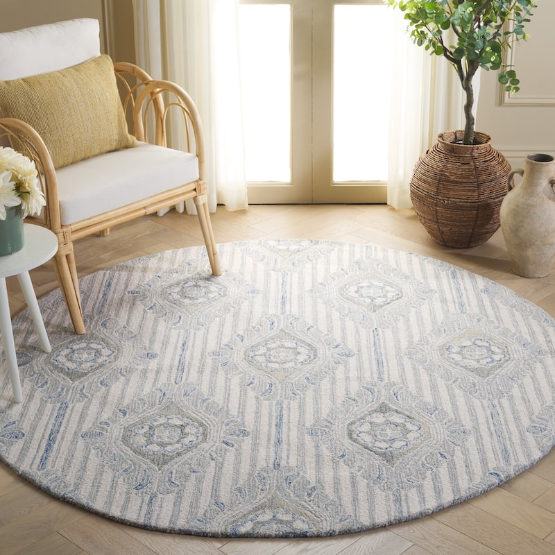 SAFAVIEH Handmade Pine Rania Contemporary Wool Rug - 6' Round - Light Grey/Blue