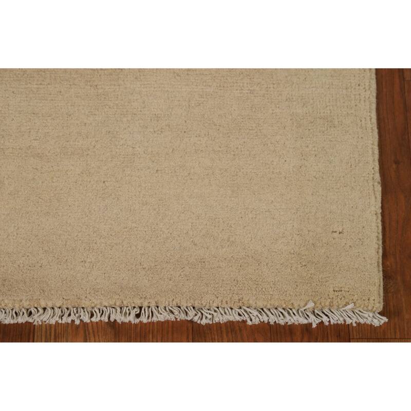 Gabbeh Modern Rug Hand-Knotted Solid Beige Wool Carpet - 2'1"x 2'10"
