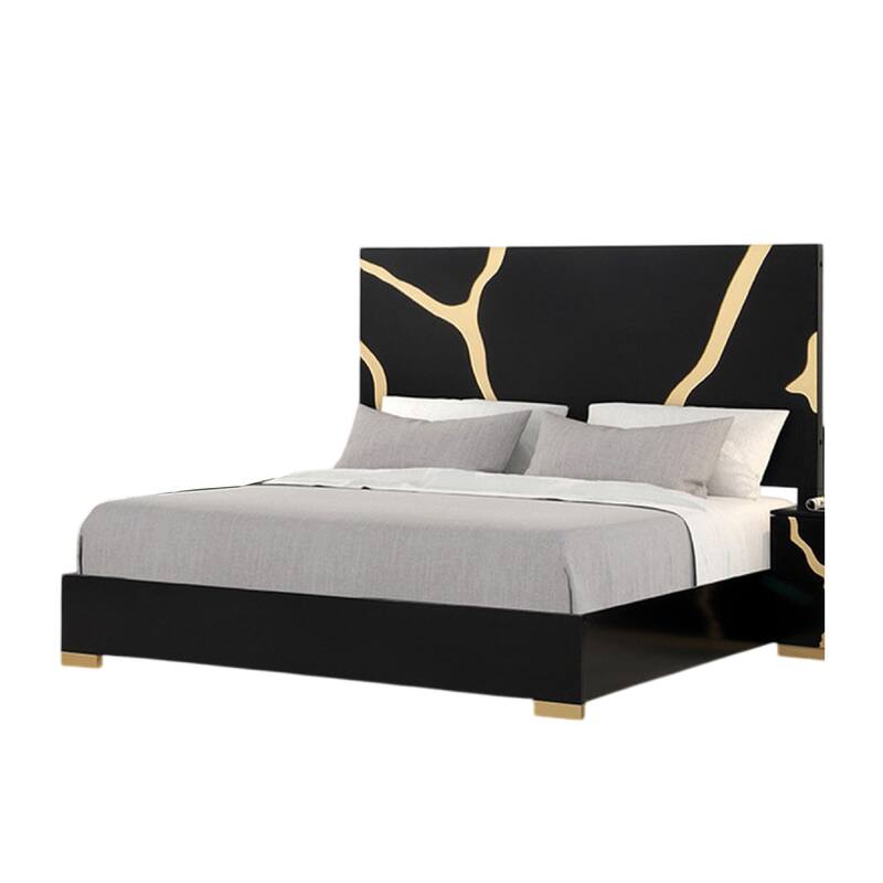 Goldie King Size Bed, Gold and Black Contemporary Bed, Solid Wood
