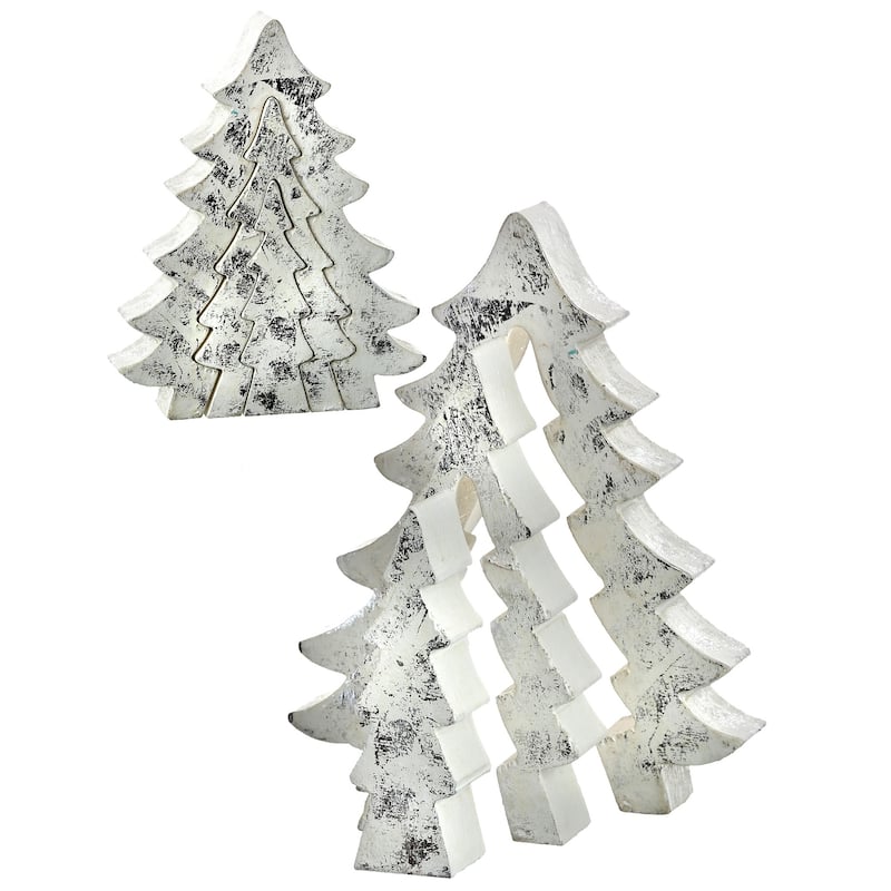 8" Silver Washed Christmas Tree Puzzle Set